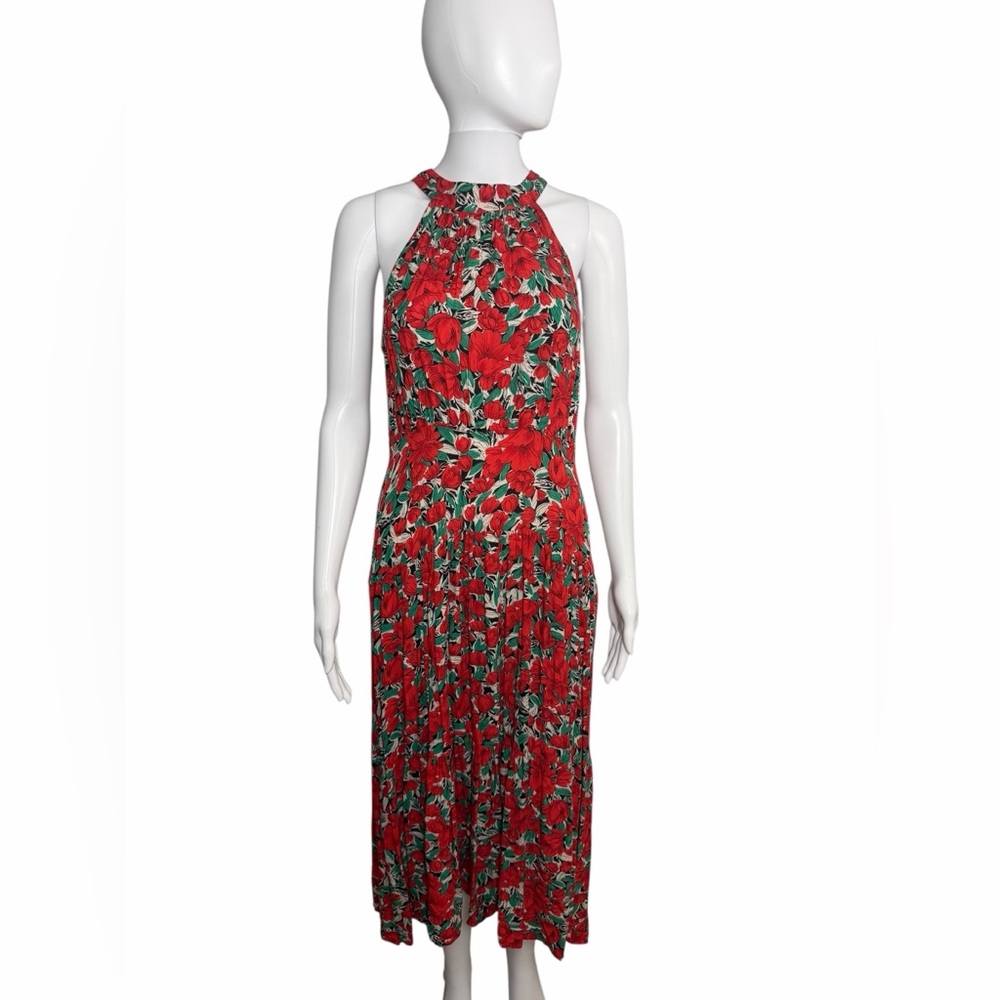 Floral Maxi Dress Red and Green Halter Colorful S - Picture 1 of 8